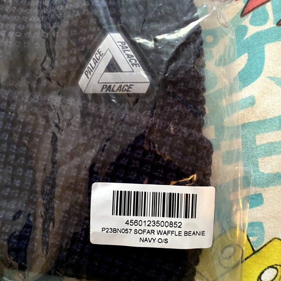 Palace Skateboards Sofar Waffle Beanie Navy FW23 Tri-Ferg Knit Acrylic - Picture 5 of 6